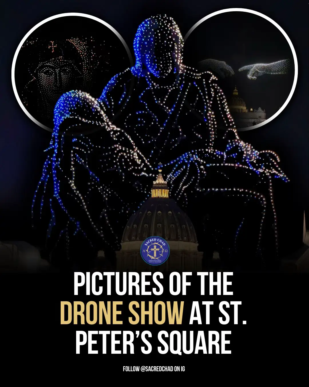 On September 14, 2025, St. Peter’s Square lit up with a spectacular drone show marking the Church’s Jubilee Year. Around 3,000 drones, operated by Nova Sky Stories, formed breathtaking Christian images in the night sky. The display took place during the free Jubilee concert “Grace for the World”, featuring artists such as Andrea Bocelli, Jennifer Hudson, and Pharrell Williams. (Credit for photos unknown) #jesus #christianity #vatican #news 