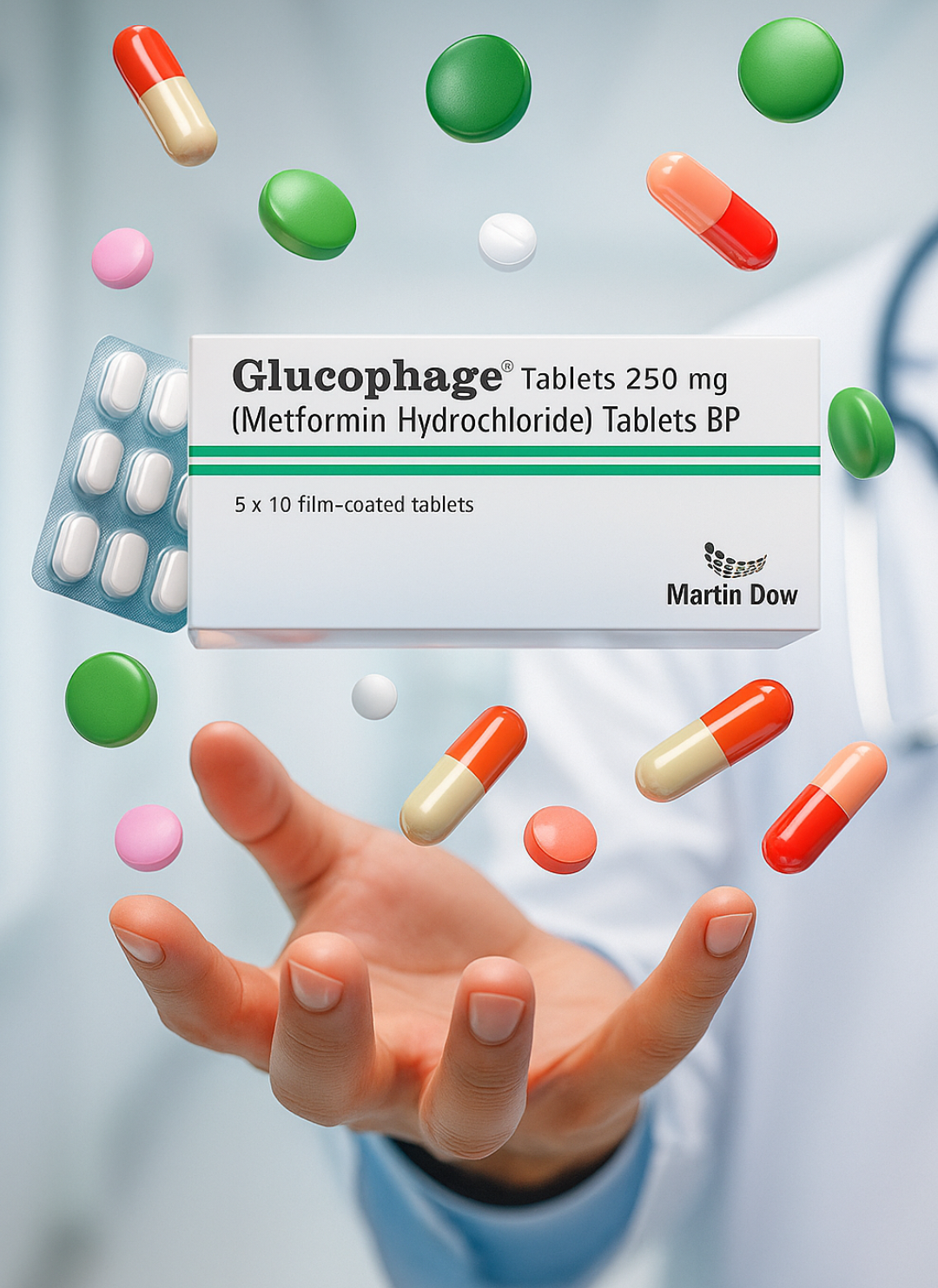 Tab : Glucophage 250 MG  Glucophage is a brand-name prescription medication containing the active ingredient metformin hydrochloride. It is primarily used as a first-line treatment for managing type 2 diabetes, either alone or in combination with other medications or insulin. Its primary function is to lower high blood sugar levels by decreasing the amount of glucose produced by the liver and improving the body's sensitivity to insulin, thereby helping the muscles absorb glucose more effectively. Unlike some diabetes medications, Glucophage does not cause weight gain and is not associated with causing hypoglycemia (low blood sugar) when taken alone. Common side effects are often related to the digestive system, such as nausea or diarrhea, but these typically subside over time. It is important to take it as prescribed under medical supervision.💉😷🏥🚑🤒🤕💊 #medicine #fyp #viral #trending #tiktok 