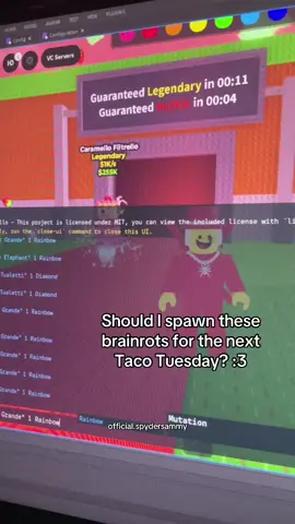 Should I spawn these brainrots for the next Taco Tuesday? :3 #sammy #sab #spydersammy #adminabuse 