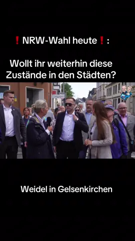 @Alice Weidel mit @Enxhi Seli-Zacharias, NRW-Wahlen heute:  Erlebt das Ruhrgebiet eine blaue Welle? Die AfD kann bei der NRW-Wahl auf Zugewinne hoffen. Am Sonntag dürfen 13 Millionen Menschen in NRW ihre Räte und (Ober-)Bürgermeister wählen. Es ist der erste Stimmungstest für Schwarz-Rot.  #AfD #AliceWeidel #NRW #Gelsenkirchen #aliceweideledit 