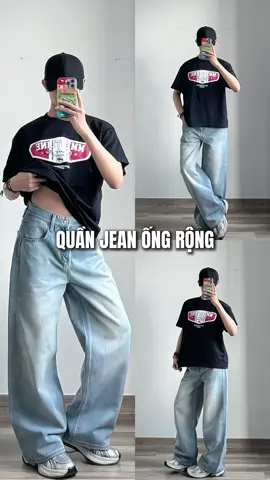 Quần jean ống rộng wash trắng nhẹ #outfit #review #xuhuong #fyp 