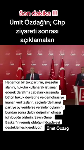 Ümit Özdağ, Özgür Özel’i ziyareti sonrası önemli açıklamalarda bulundu: “Demokrasinin ve hukuk devletinin idam sehpasına çıkartılmaya çalışıldığı bir süreçten geçiyor Türkiye.  Hegemon bir tek partinin, siyasetin alanını, hukuku kullanarak istismar ederek daraltma çabaları karşısında bütün hukuk devletine ve demokrasiye inanan yurttaşların, seçimlerde hangi partiye oy verirlerse versinler oylarının bundan sonra da bir değerinin olması için bugün bizlerin, Sayın Genel Başkan’ın vermiş olduğu mücadeleyi desteklemesi gerekiyor.” #sondakika #siyaset #chp #umitozdag #kesfet 