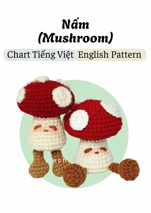 Chart toàn các mũi móc đơn giản nên người mới cũng bon chen được nha 🍄 Chart móc: Nấm (Crochet pattern: Mushroom) #chartmoclen #freepatterncrochet #crochetpattern #amigurumi #mushroom #nấm