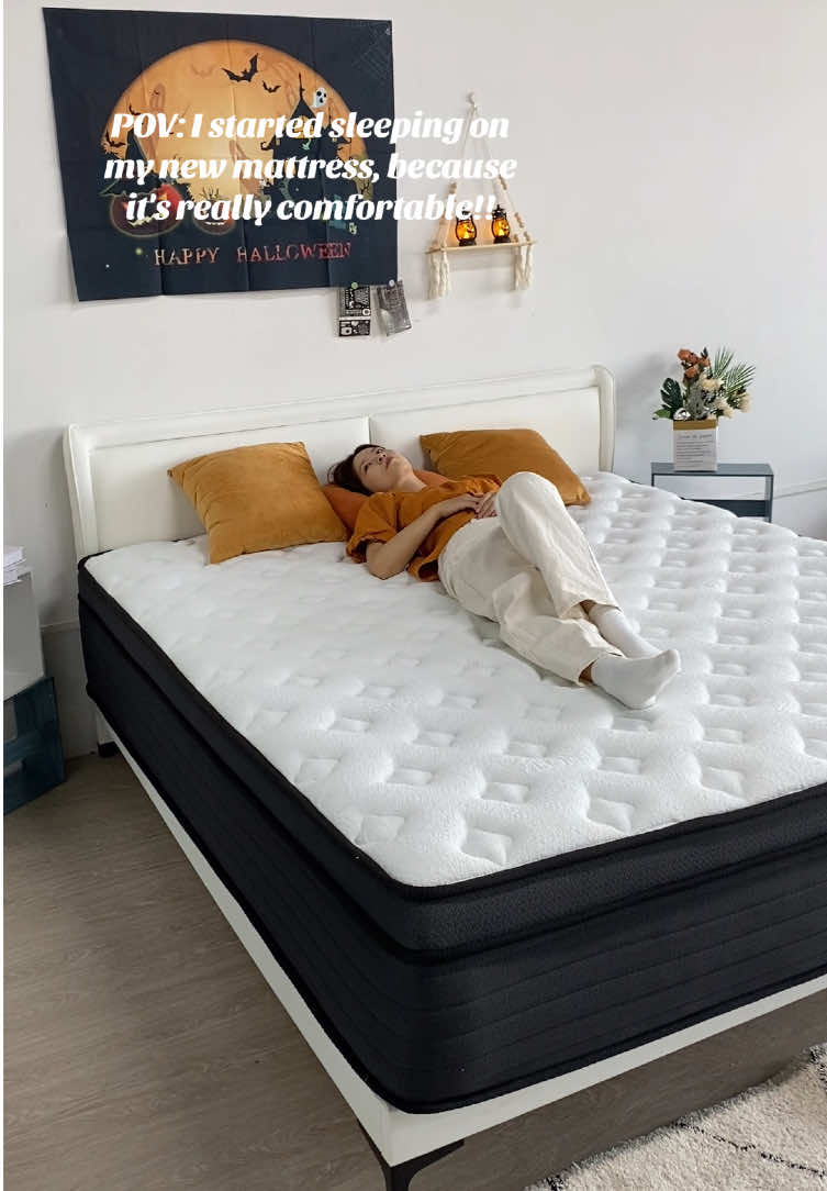 I started sleeping on my new mattress, because it's really comfortable!!#tiktok #tiktokshop #fyp #mattress #bedroom #foryou #foryoupage #tiktokupdate #tiktokshoprestock #getreadyforfashionweek #health #hallween #fallfashion 