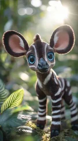 Ein kleines Okapi findet Ruhe in einem Bett aus Blättern. 💖✨ Sanft lächelt es dich an und schließt vertrauensvoll die Augen. #cute #cuteanimals #fluffyfriends #okapilove #magicmoment