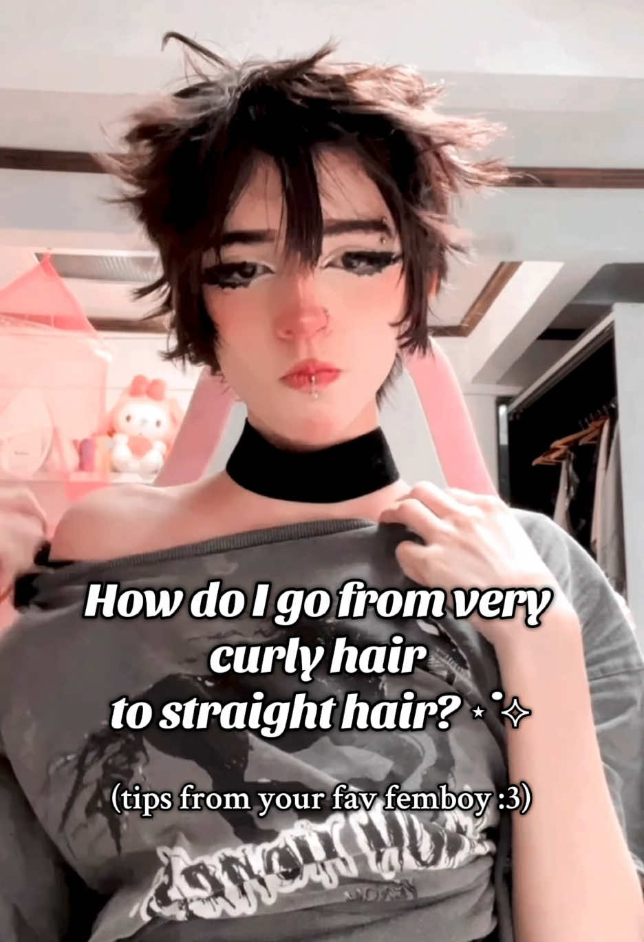 hair tutorial bc a lot of ppl ask how they want my hair (having curly hair) but they don't know I am curly too! #femboy #meme #humor #hairtutorial #femenineboy 