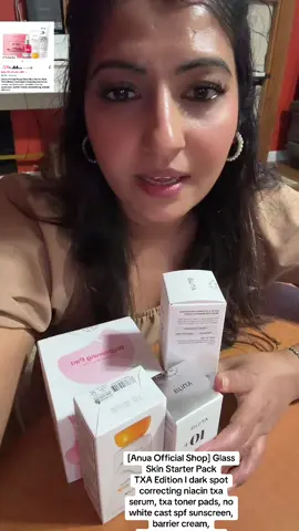 #creatorsearchinsights #[Anua Official Shop] Glass Skin Starter Pack TXA Edition I dark spot correcting niacin txa serum, txa toner pads, no white cast spf sunscreen, barrier cream, moisturizing, korean skincare#tiktokshop #tiktokpartner #foryoupage❤️❤️ 