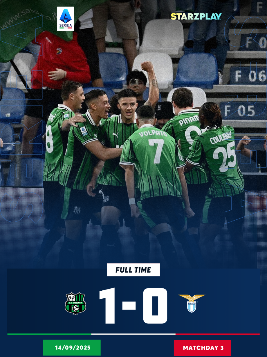 ساسولو يحقق الفوز، متفوقاً على لاتسيو بانتصار ضيق Sassuolo clinch victory, edging Lazio with a narrow win #SerieA #Sassuolo #Lazio #STARZPLAY