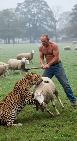 This Is What Happens When You Touch His Sheep -- -- -- #leopardattack #farmrescue #shovelfight #animalrescue #wildlifedrama
