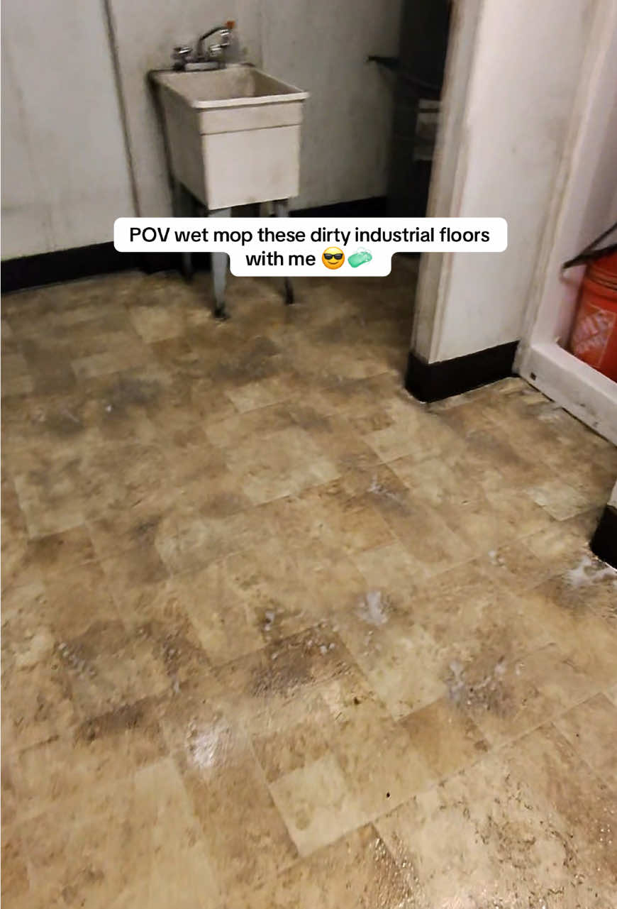 POV wet mopping and scrubbing these dirty industrial floors using mistolin, Ocedar spin mop, Amazon pole scrubber, and meta raybans 😎🧼 MUDDY water dump at the end 💦 #CleanTok #wetmop #dirtywaterdump #scrubbing #cleaningmotivation 
