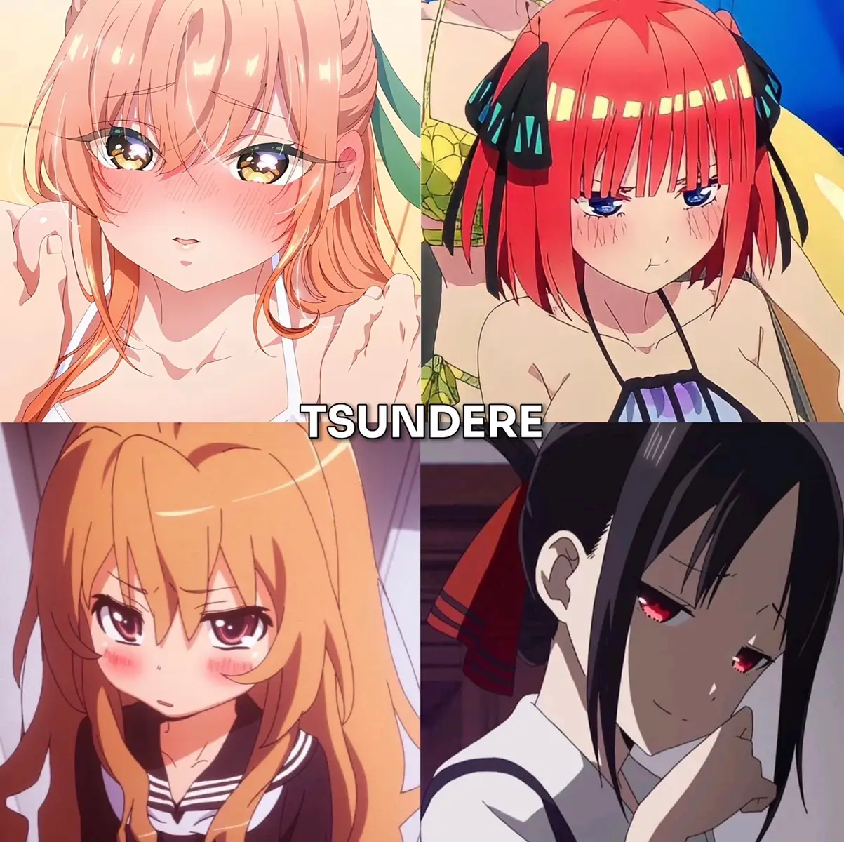 SLIDE 1: 1. The 100 Girlfriends Who Really Love You 2. The Quintessential Quintuplets  3. Toradora 4. Kaguya-sama: Love is War SLIDE 2: 1. Future Diary 2. Date a Live 3. Engage Kiss 4. Akame ga Kill! SLIDE 3: 1. Shikimori’s Not Just a Cutie 2. Roshidere 3. My Dress-Up Darling 4. The Angel Next Door Spoils Me Rotten SLIDE 4:  1. The Quintessential Quintuplets  2. Nisekoi 3. Komi Can’t Communicate 4. Kimi Ni Todoke SLIDE 5:  1. Saekano 2. Psuedo Harem 3. Oregairu 4. Violet Evergarden SLIDE 6: 1. Highschool DxD 2. Infinite Stratos 3. Call of the Night 4. Darling in the Franxx SLIDE 7:  1. Food Wars 2. The World God Only Knows 3. Masamune-kun’s Revenge 4. Haganai #romanceanime #animerecommendations #dere #animegirl #animefyp 
