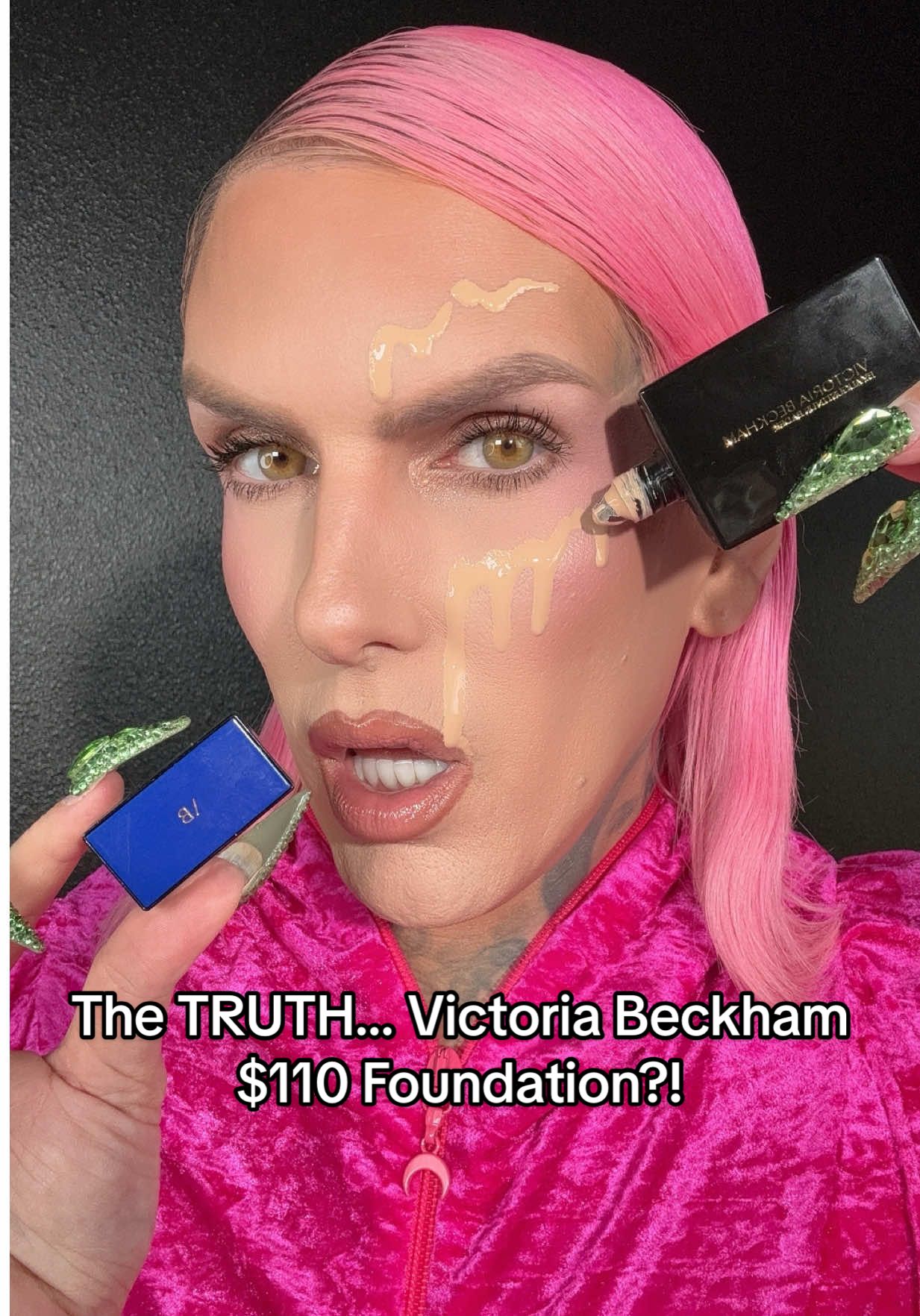 Is the NEW $110 @Victoria Beckham The Foundation Drops #JeffreeStar Approved?! #makeupreview #foundation #BeautyTok #victoriabeckham Lip Combo: Victoria Beckham 02 Lip Definer + @Jeffree Star Cosmetics ‘Cowboy Friction’ lipstick + Victoria Beckham ‘Posh’ Posh Gloss