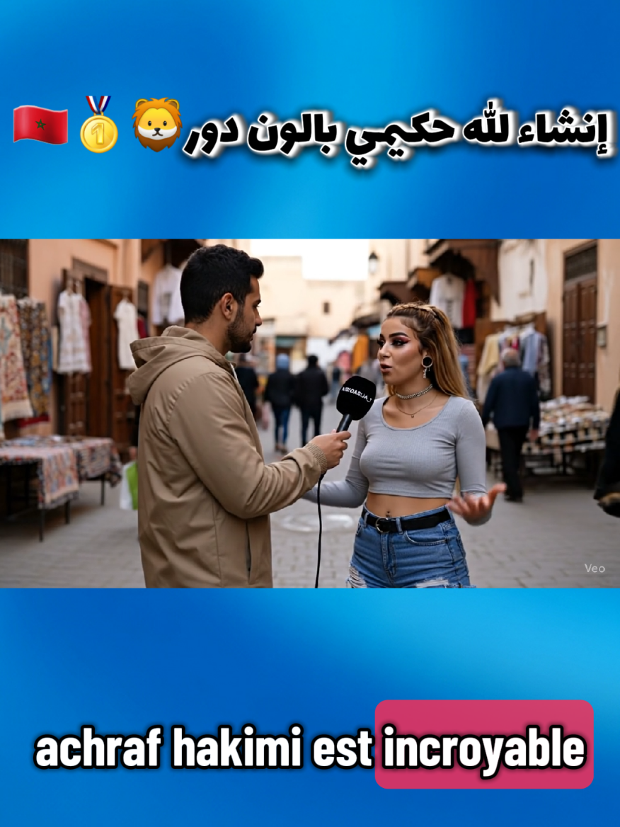 🚨🔥🦁🥇😅🇲🇦إنشاء الله يا ربي #hakimibalondor كلشي في التعاليق 🇲🇦🇲🇦🇲🇦🇲🇦 . . a realistic video of a French woman being interviewed in the street by a journalist holding a microphone. The woman speaks with a warm smile and admiration in her tone. Her lips must synchronize perfectly with her words, and her facial expressions and hand gestures should match naturally. She says in French: 'Franchement, Achraf Hakimi est un joueur exceptionnel. Il mérite vraiment le Ballon d'Or, il est toujours régulier et impressionnant sur le terrain.' #المغرب🇲🇦 #aibidarija_1 #اشرف_حكيمي  #اكسبلور 