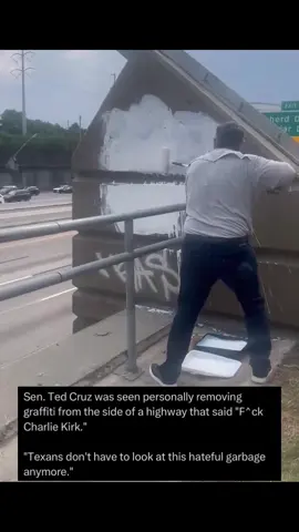 Sen. Ted Cruz was seen personally removing graffiti from the side of a highway that said 