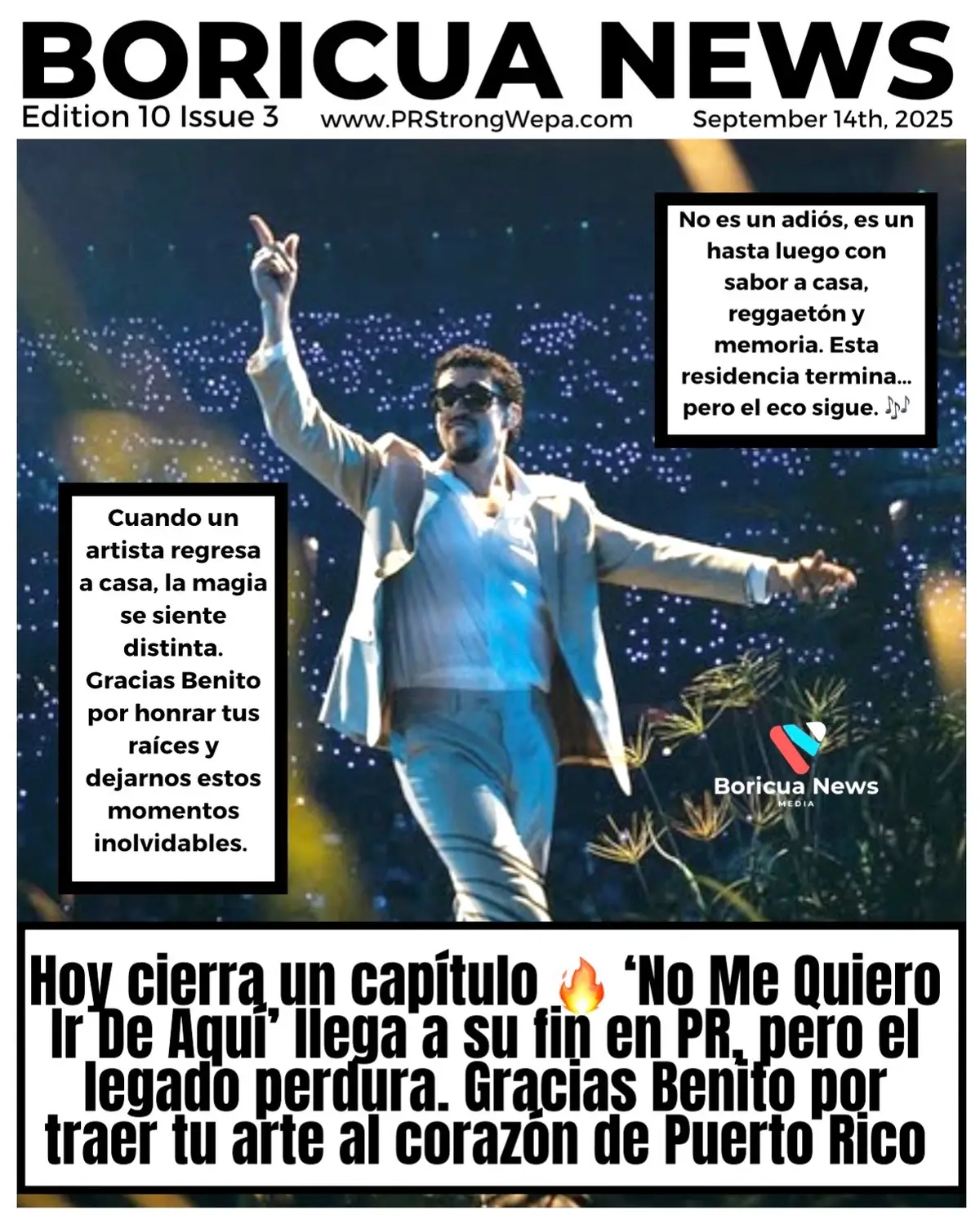 San Juan, PR — Bad Bunny’s record-breaking residency in Puerto Rico has officially come to a close, marking a cultural and economic milestone for the island. The series, which filled arenas night after night, generated millions in tourism revenue, boosted local businesses, and created countless jobs across hospitality, entertainment, and transportation. But beyond the dollars, the residency left an indelible mark on Puerto Rican culture and history. Bad Bunny, who has become a global ambassador for reggaetón and Latin music, transformed each show into a celebration of Boricua pride—highlighting the island’s struggles, resilience, and beauty. For many Puerto Ricans, his residency was more than concerts; it was a unifying experience that honored identity, inspired the next generation, and showcased Puerto Rico’s talent on an international stage. As the lights dim on this historic run, the legacy of “El Conejo Malo” resonates far beyond the music—solidifying him as not only an artist but a cultural force in Puerto Rican history. #puertorico #badbunny  #prstrongwepa 