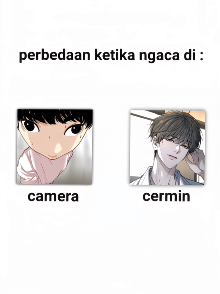 apalagi kalau malem, behhhhhh 1. Cermin vs kamera beda sistem Cermin nunjukin pantulan langsung, tanpa distorsi lensa atau pencahayaan. Jadi muka kelihatan natural. . Kamera pakai lensa, sensor, angle, dan cahaya tertentu yang bisa ubah bentuk muka (jadi lebih lebar, sempit, atau rata). 2. Bias kebiasaan Kita terbiasa lihat muka sendiri di cermin tiap hari, jadi otak anggap itu 