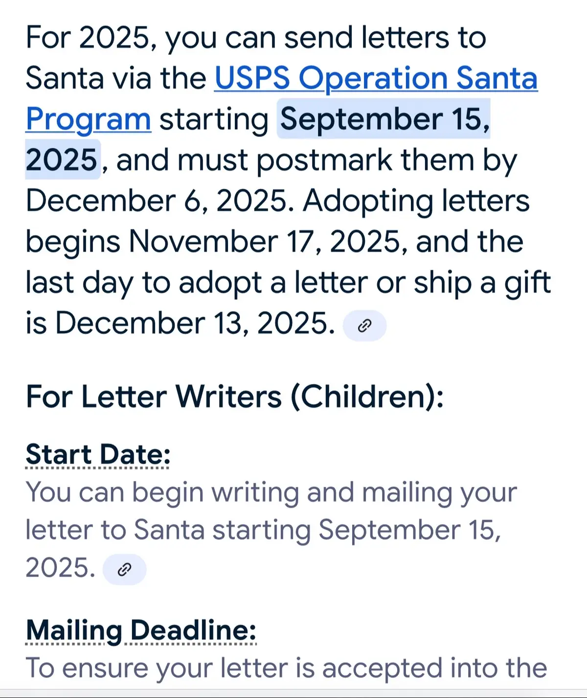 The elves are back in action! The toy shop is up and running!   Stay tuned for all the details!  I’ll be posting updates throughout the season.  The First letters can be mailed out tomorrow!  9/15/25.   You will have until 12/6/25 To postmark and mail letters.  Multiple letters can go in one envelope. No need for multiple envelopes and postage.  Get those letters out early! ✉️🎅🏼🎅🏽🎁 #uspsoperationsanta #uspsoperationsanta2025 