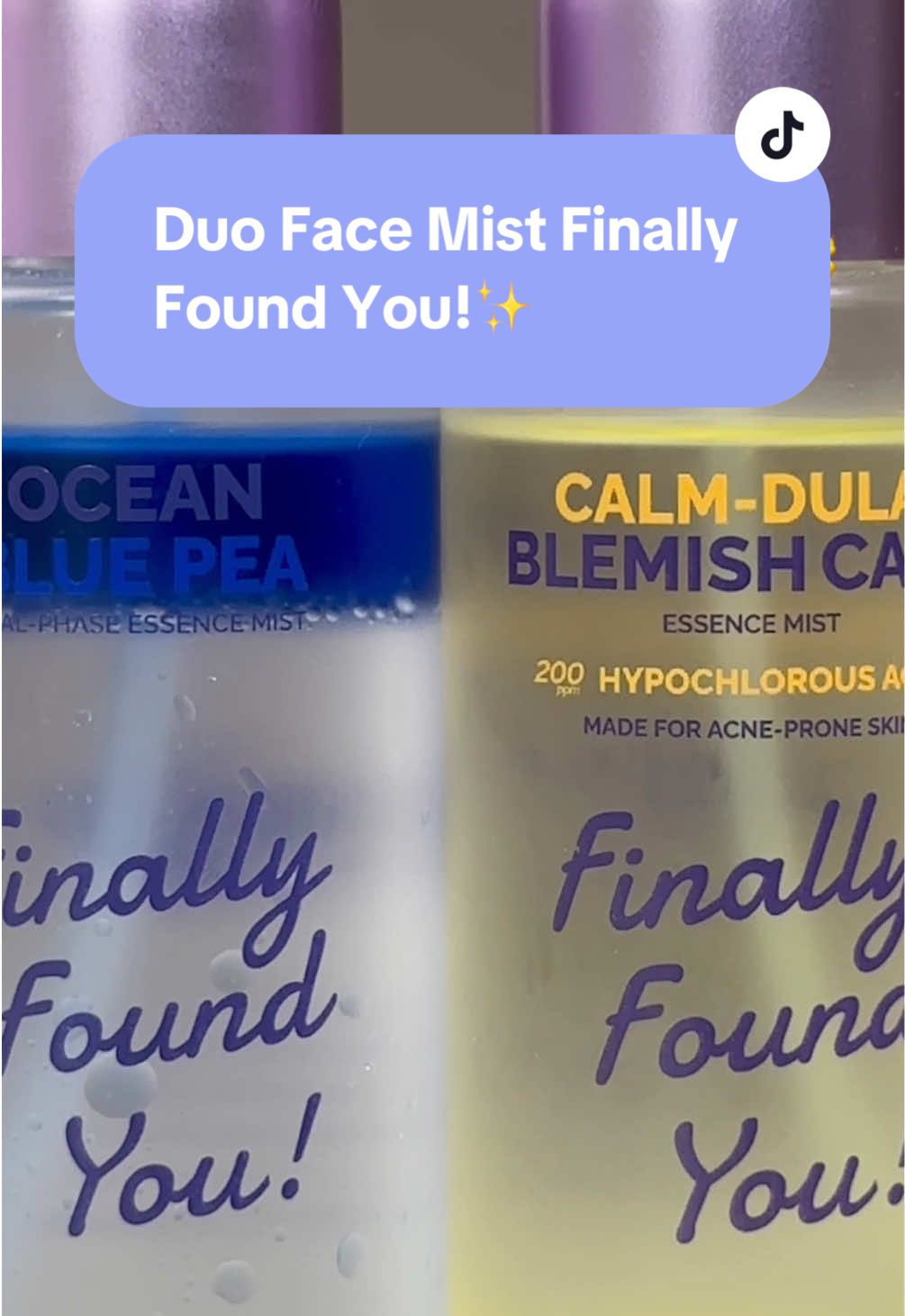 Sekarang, Finally Found You punya Ocean Blue Pea Face Mist dan HOCl Calm-Dula Face Mist nih. Kira-kira bedanya apa ya?🤔 Yuk, tonton videonya sampai habis supaya kamu bisa pilih face mist sesuai kebutuhan kulit kamu!💜 #FinallyFoundYou #FinallySimple 