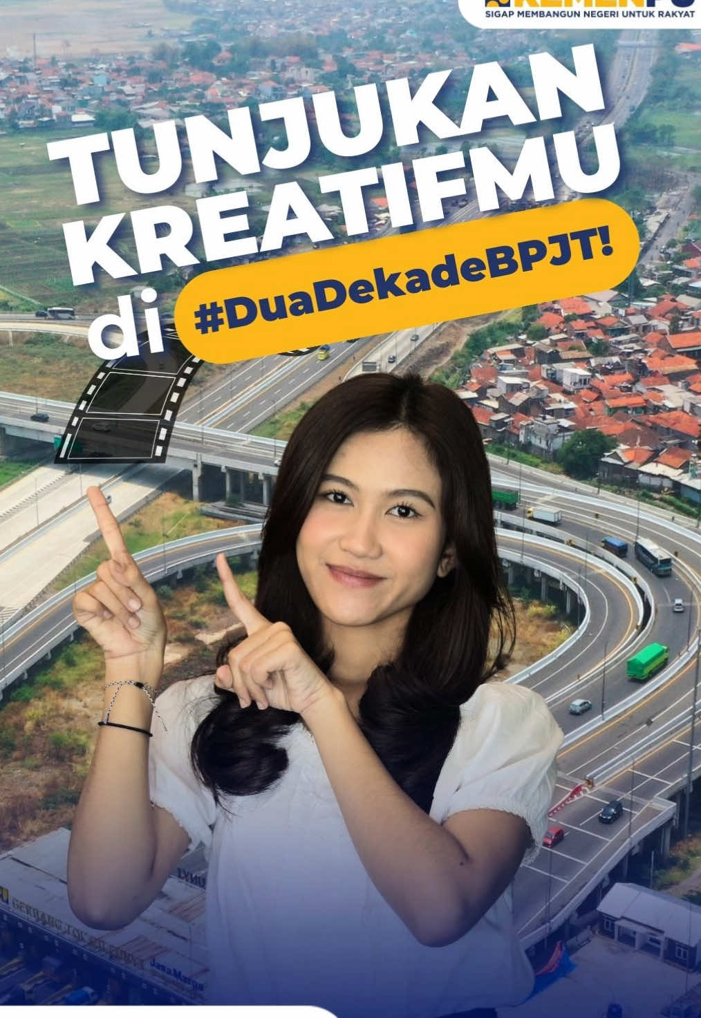 Dari jalan tol, kita terhubung ke masa depan. ✨ Sudah 20 Tahun @PU BPJT berkarya menghadirkan infrastruktur agar Indonesia semakin terhubung. Sekarang giliran kamu yang berkarya lewat storytelling! Ikut lombanya, upload videomu, & menangkan hadiahnya 🎉 Geser untuk tau cara ikutannya yukk! #DuaDekadeBPJT #KonektivitasUntukNegeri 