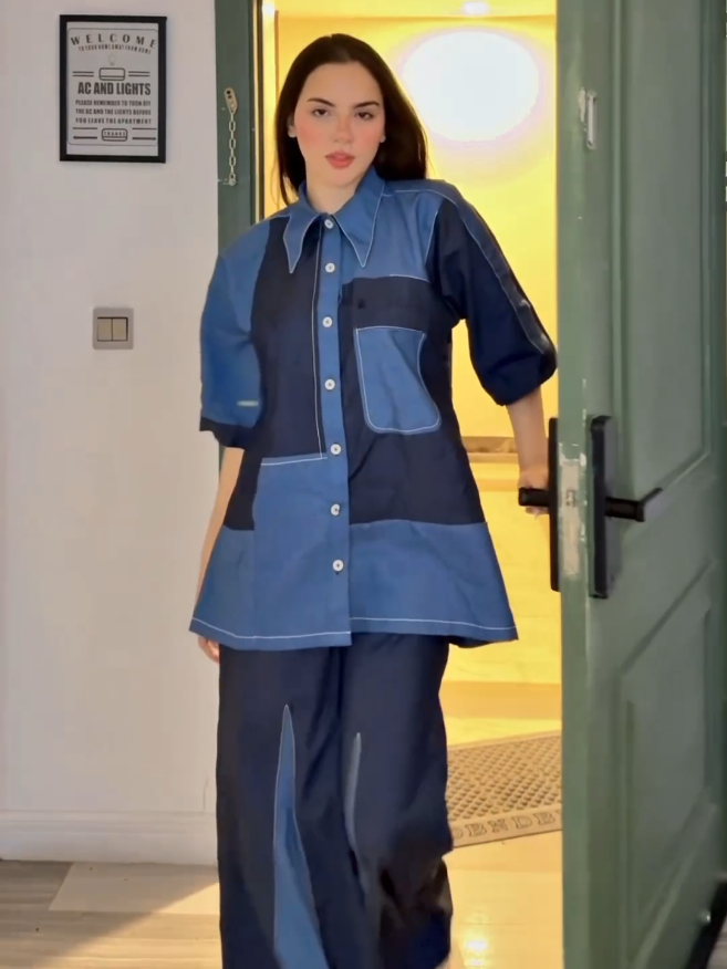 Not your heavy denim. 💙 Blue Eclipse is made from lightweight, breathable summer denim that feels cool even on the hottest days. ✨ Technical Details: • 2PC Stitched Set • Fabric: Lightweight summer denim • Shirt: Patchwork button-down with relaxed fit • Trousers: Wide-leg cut for airy comfort • Season: Summer-ready, day to night Effortless style. All-day comfort. Denim redefined for summer.