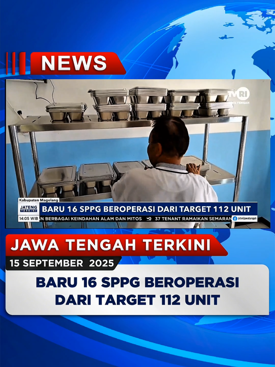 Baru 16 SPPG Beroperasi Dari Target 112 Unit #jatengterkini 15 September 2025 Saat ini baru 16 dapur Satuan Pelayanan Pemenuhan Gizi (SPPG) yang beroperasi di kota maupun di Kabupaten Magelang. Kodim Magelang terus berupaya mendorong percepatan pendirian SPPG, dengan target 112 SPPG dapat beropaerasi pada November mendatang.  #SPPGMagelang #Magelang #Jawatengah #beritatvrijateng  