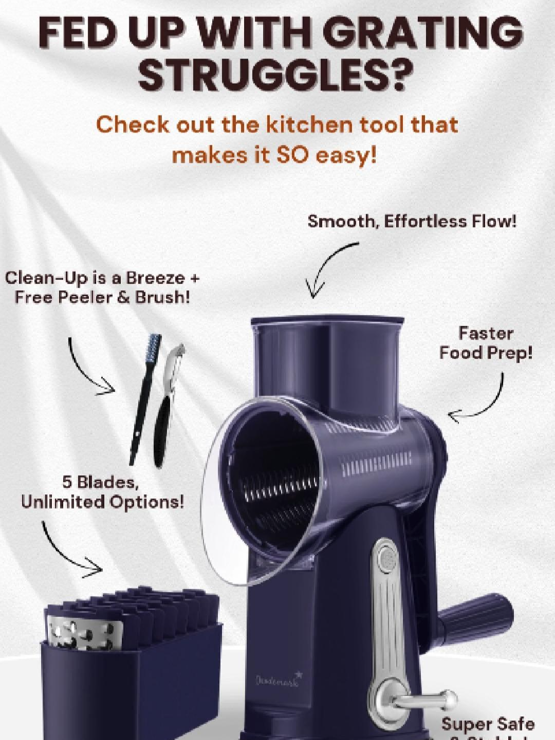 Grating struggles? Not anymore! 😩 Check out the 5-in-1 grater for 5x faster prep! 🧀🚀  #NoMoreStruggles #KitchenToolGoals #FoodHacks #GraterMagic #TikTokMadeMeBuyIt #FoodieFind #KitchenInspo #CookingMadeEasy  #viralnow #TikTokMadeMeBuyIt #TikTokFinds #fyp #viral #rotarygrater #Orodemark #usa #amazonfinds