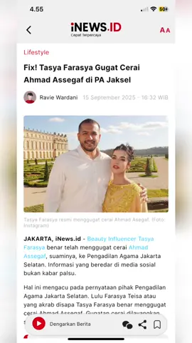TASYA FARASYA BENERAN GUGAT CERAI AHMAD ASSEGAF GUYS  Gugatan cerai didaftarkan di Pengadilan Agama Jakarta Selatan pada 12 September 2025. Sidang perdana akan digelar pada 24 September 2025.  #breakingnews #tasyafarasya #fyppppppppppppppppppppppp 