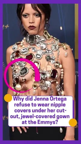 Why did Jenna Ortega refuse to wear nipple covers under her cut-out, jewel-covered gown at the Emmys Nobody seems to realize she relied on three tricks to make sure there were no wardrobe malfunctions.#foryou #celebrity #usa #us #fyp 