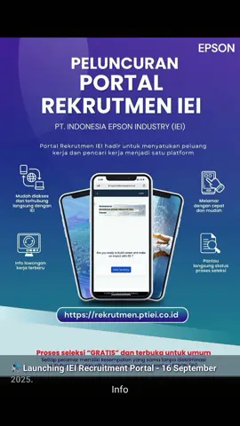 || Loker terbaru PT Indonesia Epson Industry || • Tanggal 16 September 2025 Link : https://rekrutmen.ptiei.co.id/ #kulipabrikcikarang #epson #lokerptepson2025 #jobstreet #infolokercikarang 