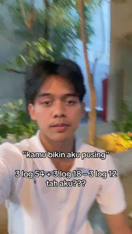 3 log 54 + 3 log 18 – 3 log 12 = 3 log ((54 × 18) : 12) = 3 log 81 = 3 log 3^4 = 4 × 3 log 3 = 4 × 1 = 4 #relatable #foryou #fyp #matematika #logaritma 