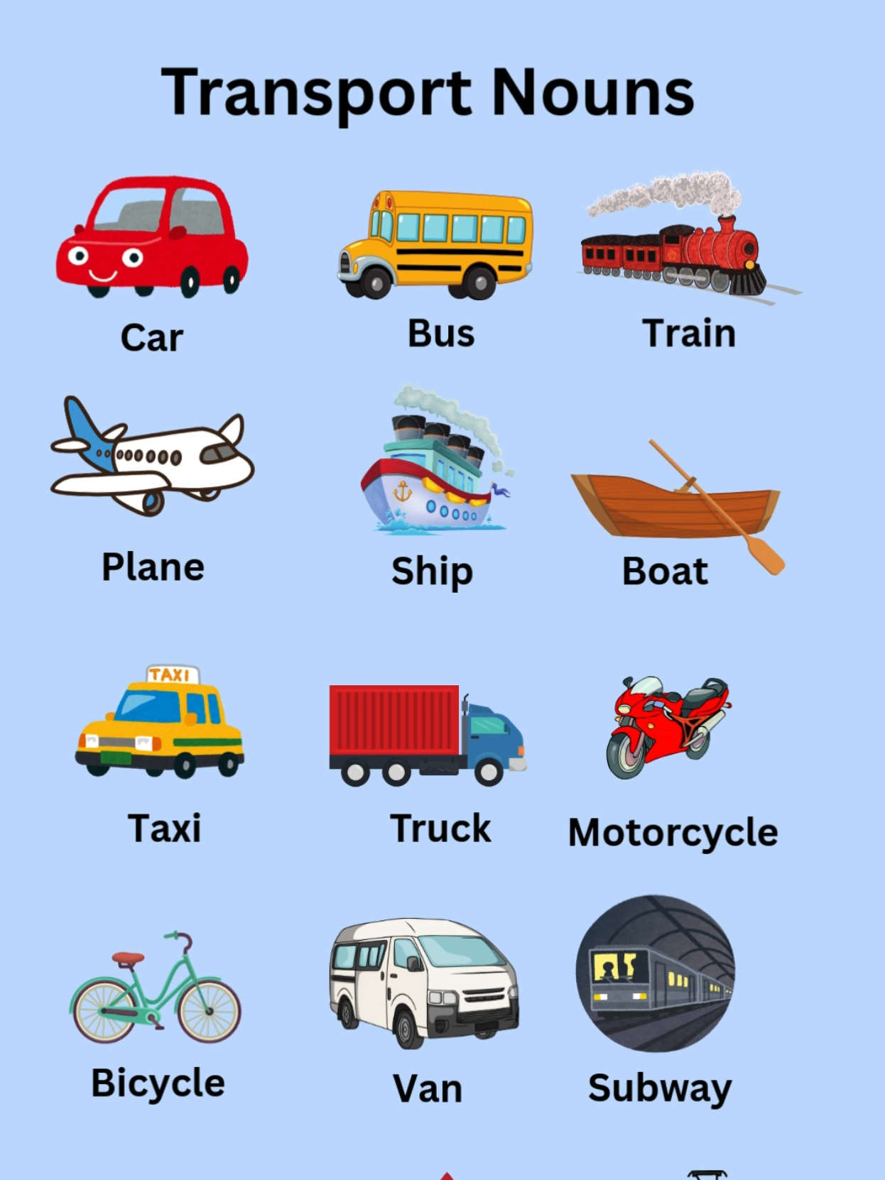 Transport Nouns  #education #LearnEnglish #EnglishVocabulary #englishforbeginner #Nouns 