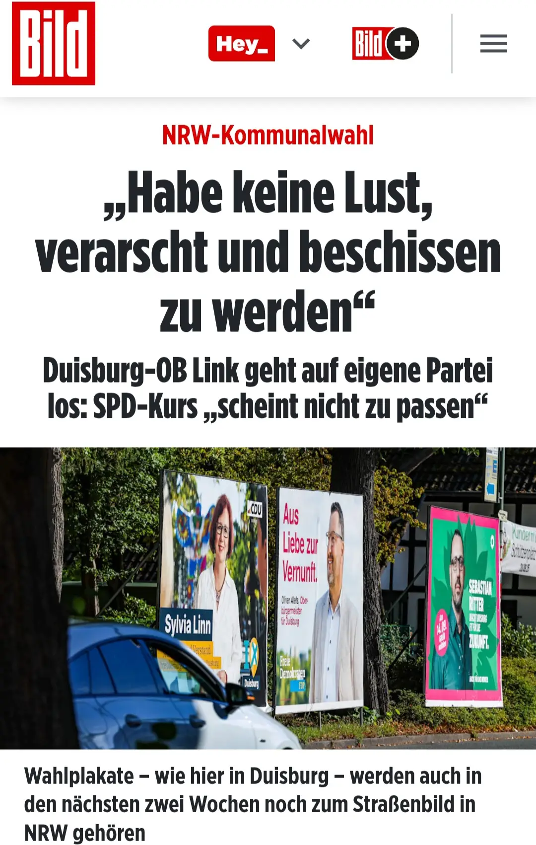 Düsseldorf – Nach der Wahl ist vor der Wahl! In vielen Städten und Gemeinden in NRW bleiben auch nach der Kommunalwahl die Plakate hängen. In kaum einer Großstadt konnten sich die Oberbürgermeisterkandidaten schon im ersten Wahlgang durchsetzen, also mehr als die Hälfte der Stimmen holen. Die Folge: Am 28. September wird es in Nordrhein-Westfalen Stichwahlen um die Oberbürgermeister-Posten geben: Wahlberechtigte in Aachen, Bonn, Bochum, Bielefeld, Essen, Düsseldorf, Dortmund, Duisburg, Köln und Münster werden in zwei Wochen noch einmal zur Urne gebeten oder können per Briefwahl abstimmen. In Dortmund, der einst mit absoluter Mehrheit regierten Herzkammer der Sozialdemokratie in NRW, steht die SPD vor einem Scherbenhaufen: OB Thomas Westphal (SPD) erreichte nur 27,4 Prozent der Stimmen und muss gegen Alexander Omar Kalouti (CDU, 17 Prozent) in die Stichwahl. In Gelsenkirchen gibt es nun eine Stichwahl zwischen der SPD-Bewerberin Andrea Henze (37 Prozent) und AfD-Mann Norbert Emmerich (29 Prozent). Die Folge: Am 28. September wird es in Nordrhein-Westfalen Stichwahlen um die Oberbürgermeister-Posten geben: Wahlberechtigte in Aachen, Bonn, Bochum, Bielefeld, Essen, Düsseldorf, Dortmund, Duisburg, Köln und Münster werden in zwei Wochen noch einmal zur Urne gebeten oder können per Briefwahl abstimmen. In Dortmund, der einst mit absoluter Mehrheit regierten Herzkammer der Sozialdemokratie in NRW, steht die SPD vor einem Scherbenhaufen: OB Thomas Westphal (SPD) erreichte nur 27,4 Prozent der Stimmen und muss gegen Alexander Omar Kalouti (CDU, 17 Prozent) in die Stichwahl. In Gelsenkirchen gibt es nun eine Stichwahl zwischen der SPD-Bewerberin Andrea Henze (37 Prozent) und AfD-Mann Norbert Emmerich (29 Prozent). Der Kurs der SPD „scheint nicht zu passen“, sagte er. Link erklärt sein gutes Ergebnis gegen den Bundestrend mit seinem harten Vorgehen gegen Sozialbetrug (u. a. Razzia im „Weißen Riesen“), Klartext bei Krisenthemen wie Migration. Sören Link zu BILD: „Ich bin Mitglied der Partei der Arbeit geworden, bin für soziale Gerechtigkeit. Ich habe keine Lust, verarscht und beschissen zu werden. Das ist aber genau das, was da passiert.“ Die traditionellen SPD-Wähler seien „die, die hart arbeiten und morgens früh aufstehen.“ Sein Kurs sei deshalb „absolut notwendig und richtig“. Soll heißen: Link beugt sich nicht dem linken Kurs der Bundes-SPD, will weiter Probleme z.B. in der Migration sowie bei Sozialthemen benennen und dagegen vorgehen. In Hagen bahnt sich ebenfalls eine Stichwahl mit der AfD an. Dennis Rehbein von der CDU lag kurz vor Auszählungsende bei 25,1 Prozent, für AfD-Kandidat Michael Eiche stimmten 21,3 Prozent, etwas mehr als für den SPD-Bewerber mit 20,9 Prozent. Die Ausnahmen bilden die wohl letzten drei SPD-Hochburgen in NRW: In Hamm gewann der Amtsinhaber und frühere Landtagsabgeordnete Marc Herter (SPD) klar mit 63,6 Prozent. Sein Herausforderer von der CDU landete bei 17 Prozent. Hernes Oberbürgermeister Frank Dudda (SPD) erzielte mit 51,5 Prozent der Stimmen die absolute Mehrheit – bei der letzten Wahl waren es allerdings noch 63,4 Prozent. Und Reiner Breuer (SPD) holte sich in Neuss ganz knapp mit 50,1 Prozent den Sieg und bleibt Bürgermeister. In diesen Städten wird es also keine Stichwahl mehr geben.#spd #wahlen 