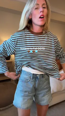 🤎🩵 this combo all fall long. #fallootd #trending #affordablefashion #stripedtee #tiktokshopcreatorpicks 