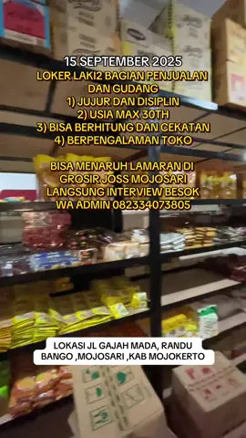 Monggo yang membutuhkan pekerjaan bisa menaruh lamaran di grosirjoss Mojosari ya bisa langsung interview #fyp #viral #grosirjossmojokerto #viralvideo 