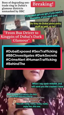 “Claims to provide women for private sex parties, fulfill ‘virtually anything’ clients want, help them find accommodation, and connect them to Dubai’s wealthy elite. The dark side of Dubai’s glamour exposed. 💔 BBCInvestigation #DubaiExposed # #BBCInvestigates #DarkSecrets #CrimeAlert#fyppppppppppppppppppppppp 