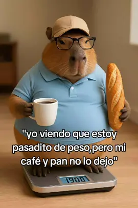 café ☕ con 🥖 pan y capibara y viendo que estoy pasadito de peso#viraltiktok #creatopara #cafe #pan 