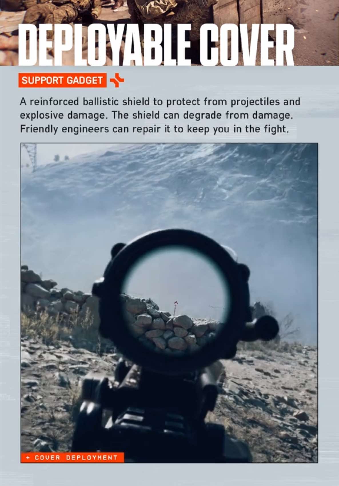The Deployable Cover degrades from incoming damage. Friendly Engineers are can repair it to keep you in the fight. 🛡️ Stand your ground in #Battlefield 6 on October 10. 🫡