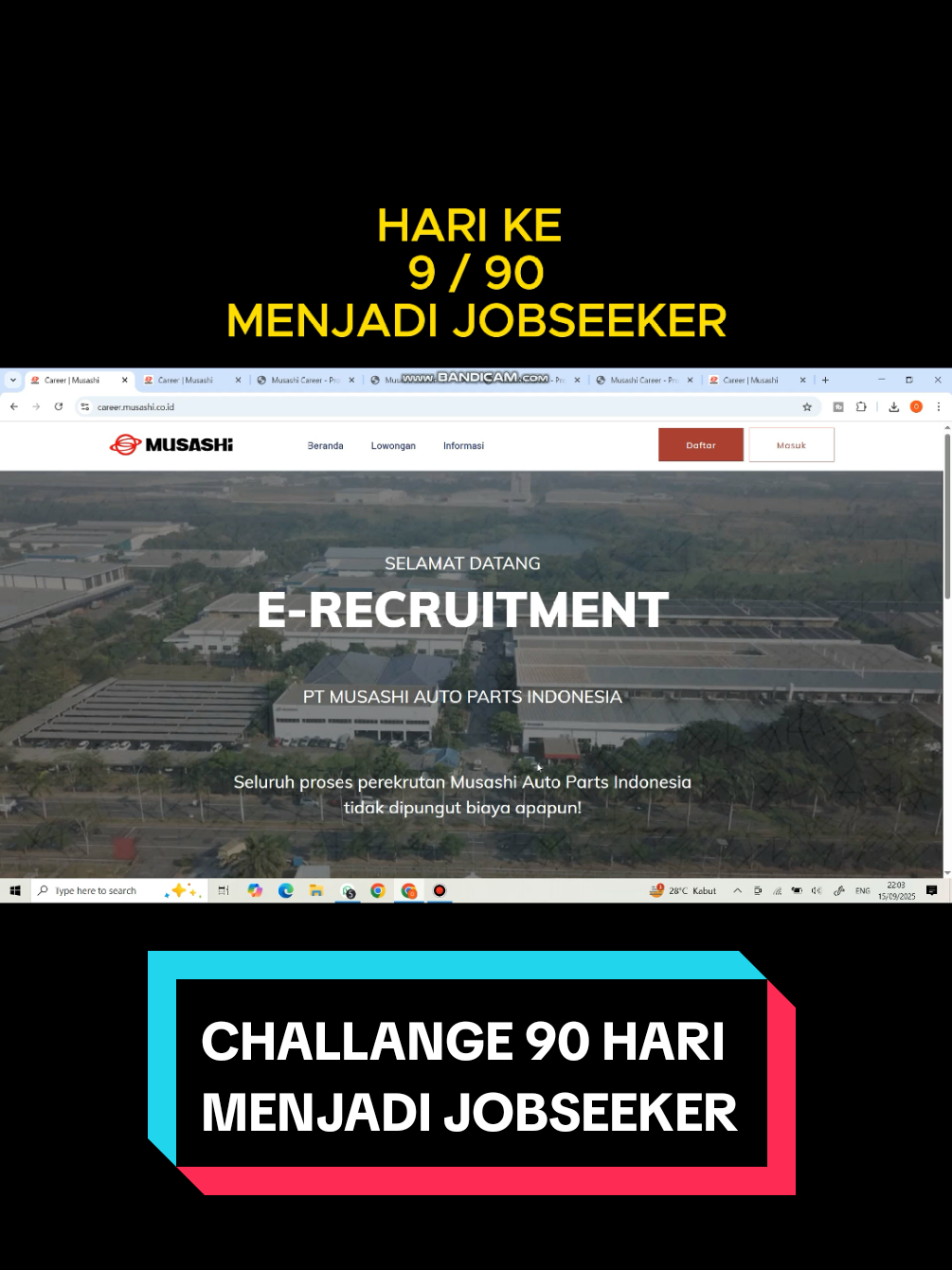 Hi Jobseeker, Ini adalah hari ke 9 gua mencoba menjadi jobseeker. Di hari ke 9 ini kita mencoba daftar ke PT. Musashi Auto Parts Indonesia lewat website resmi perushaan mereka. semoga bermanfaat #ptmusashiautopartindonesia #loker #lowongankerja #jobseeker #viral 