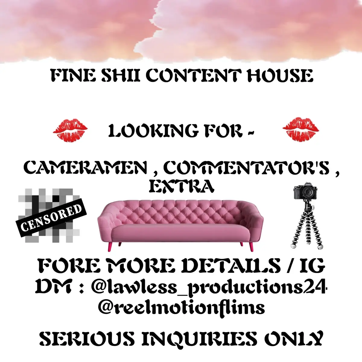 SERIOUS INQUIRIES ONLY  LOOKING FOR CAMERAMEN , COMMENTATORS , EXTRAS , ETC  MUST BE AVAILABLE 24/7 , AT LEAST 2 YEAR OR 1 YEAR EXPERIENCE  WILLING TO WORK IN FAST PACE ENVIRONMENT  #fypシ゚viral #relatable #explore #wlw 