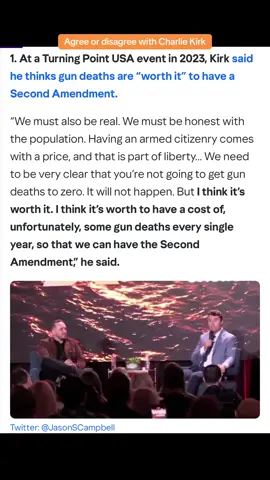 1. At a Turning Point USA event in 2023, Kirk said he thinks gun deaths are 