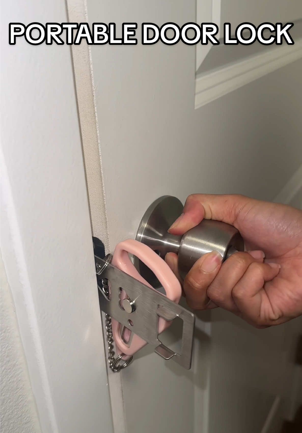 We travel a lot, so this portable door lock is extremely necessary to protect ourselves and our belongings! #travelhacks #safety #safetytips #robbery #hotelroom 