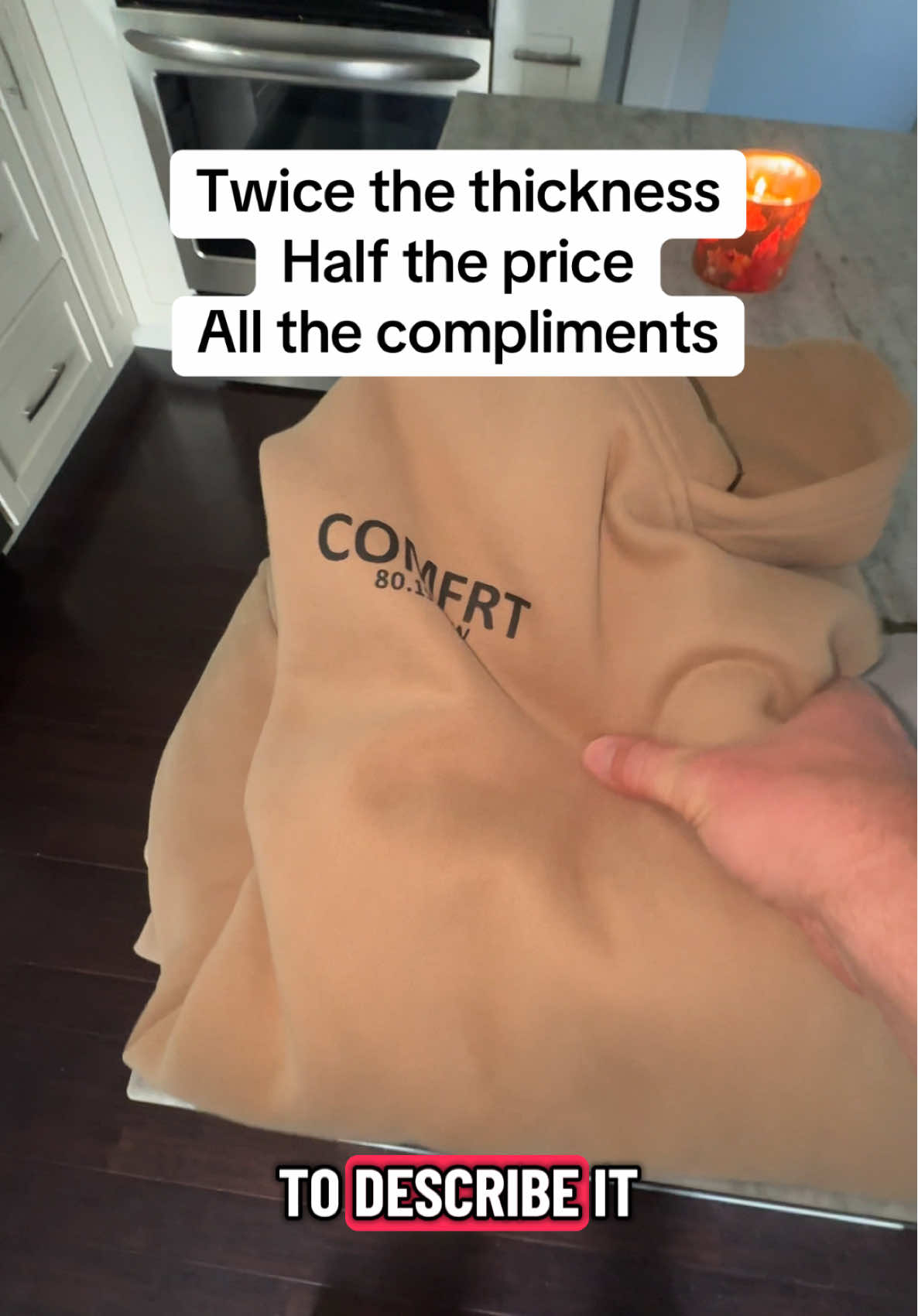 CMFRT Coordinate sweatpants / sweatshirt in desert tan. Twice the material at half the price and looks like a million bucks. These are the most comfortable sweats Iv ever owned. #comfystyle #cozystyle #sweatsuits 