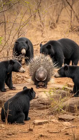 Mama Porcupine Protects Baby From Deadly Sloth Bears! #wildlife #animal#bears 