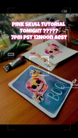hey friends ! Frogs have been postponed.  BUT 🩷🌸🌿💀🩷💀 so many people requesting this tutorial.. show of hands who's up for a PRETTY SKULL tutorial tonight? 7pm PST Monday the 15th 💀 12Noon Tuesday in AEST the 16TH  - please me know and I will get on it!  #tutorialtuesday #halloween #watercolorpainting #watercolortirorial #fyp