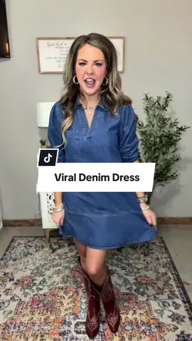 The denim dress that has gone viral for a reason…it’s 1000/10 good! @DOKOTOO-US #denimdress #westernfashion #vneckdress #countryconcertoutfit #nfrfashion 
