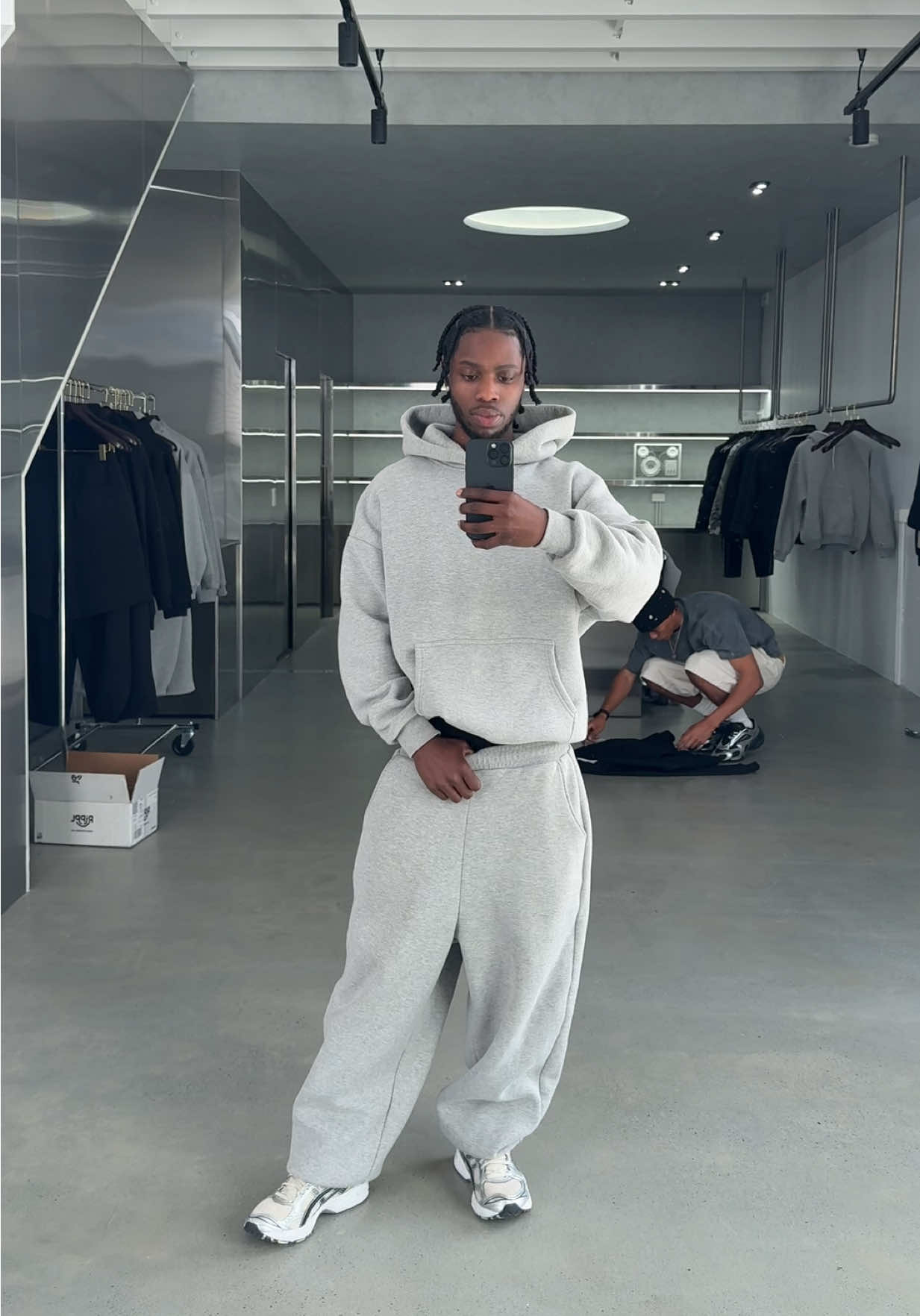 Ollie wearing the Grey Cozy Hoodie and the Grey Sweatpants 🩶 Available this Friday www.sweatscollective.com 