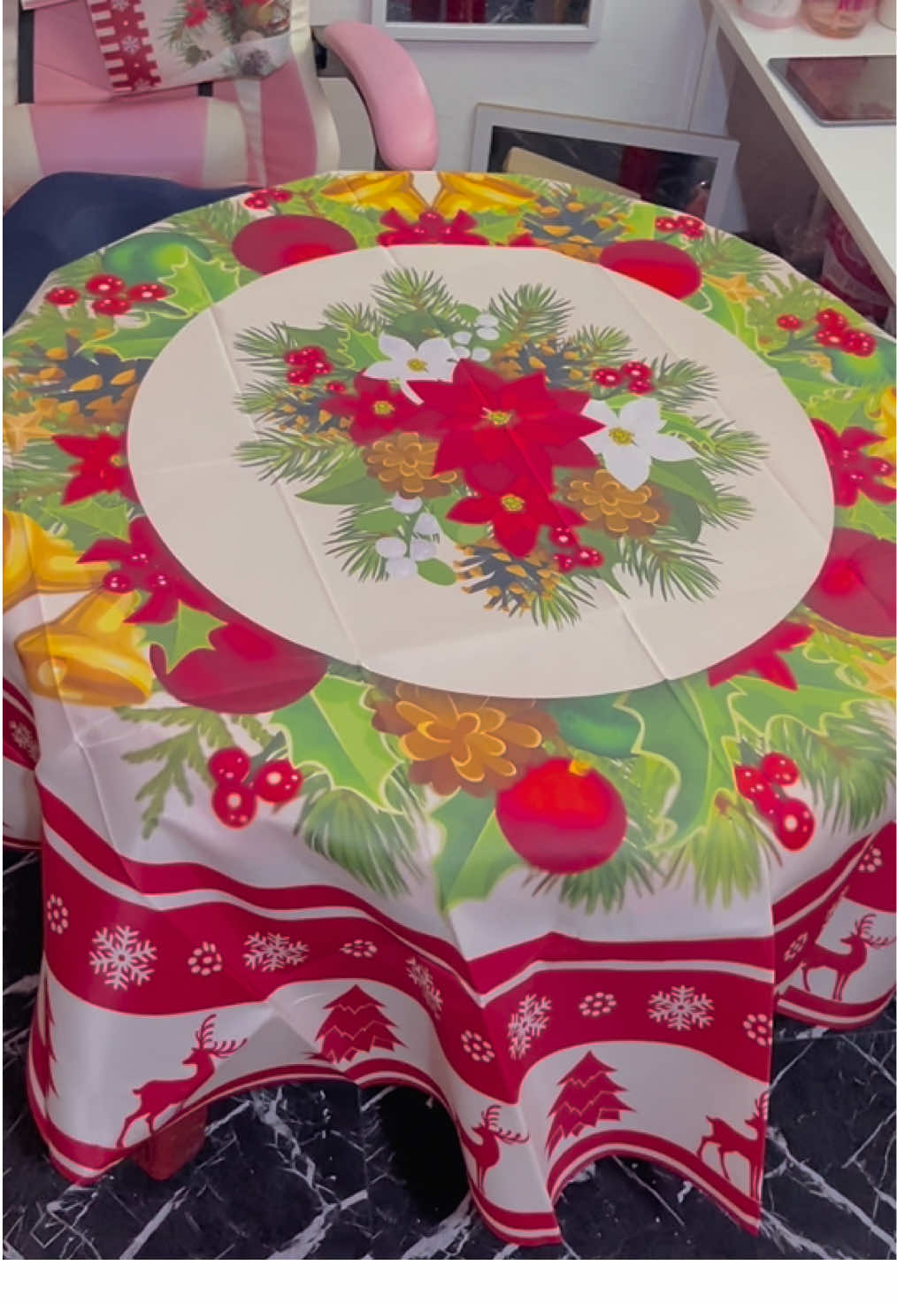 Christmas Decoration Reco ‼️  Prepare your food with this Polyester Table Cloth Decor / Cover on Christmas ✨ —suitable for any kinds of table, has other designs to choose from and high quality fabric 💯  #tabledecor #christmasdecor #christmas #tablecover #fyp 