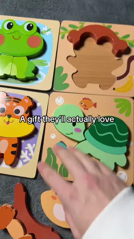 This 6-pack of chunky wooden puzzles is colorful, sturdy, and perfect for little hands. A thoughtful Christmas gift that kids love year-round. #ChristmasGiftIdeas #ToddlerChristmasGift #tiktokshoprestock #WoodenLearningToys