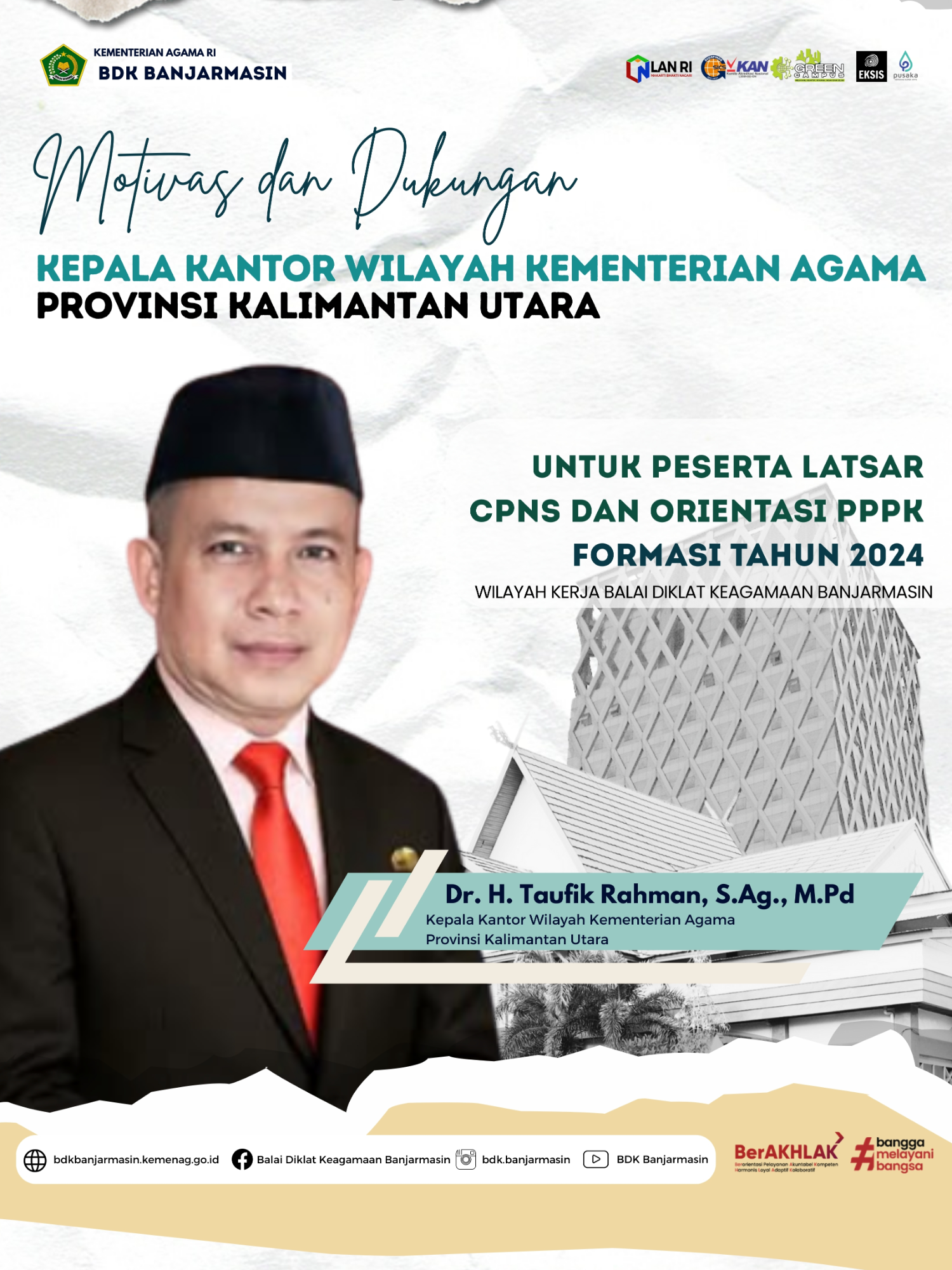 ✨ Motivasi dan Dukungan untuk Peserta LATSAR 2025! Yuk simak bersama pesan penuh semangat dari Kepala Kantor Wilayah Kementerian Agama Provinsi Kalimantan Utara untuk seluruh peserta LATSAR CPNS dan juga Orientasi P3K Formasi Tahun 2024 yang sedang berjuang di Balai Diklat Keagamaan Banjarmasin! 🎓🔥 💬 Dukung dan semangat dari pimpinan adalah energi positif bagi kita semua untuk terus belajar, tumbuh, dan melayani dengan lebih baik. 📲 Tonton videonya di IG kami dan rasakan semangatnya! #LATSAR2025 #KemenagKalsel #DiklatKeagamaanBanjarmasin #CPNSKemenag #SemangatASN #MotivasiASN #BanggaMelayaniBangsa
