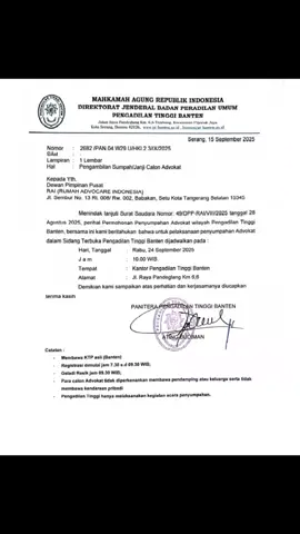 calon advokat di wilayah hukum provinsi Banten yuk segera merapat bersama Organisasi Advokat RAI #rumahadvocareindonesia #advokat #lawyer #pengacara #pbhrai 